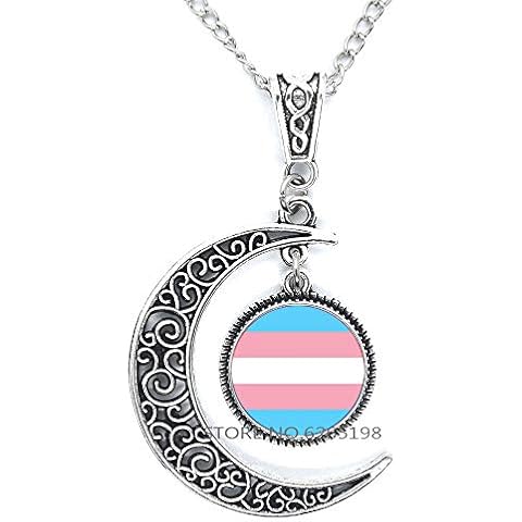 Gxoloa Transgender Pride Necklace,Transgender Flag,Transgender Jewelry, LGBTQ Necklace,Pride Jewelry,N186 Cover