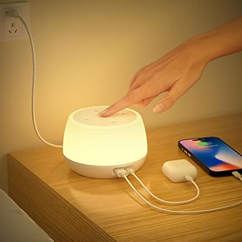 Nachttischlampe mit Ladefunktion USB C 20W Fast Charger, LED Nachttischlampe Touch Dimmbar mit RGB Farbwechsel Mode & Timing Cover