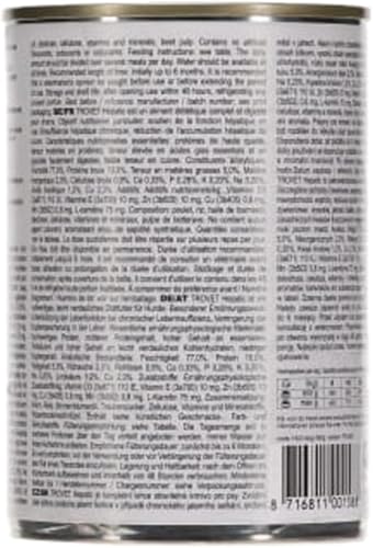 Trovet Hepatic Nassfutter | 6 x 400 g | Diät-Alleinfuttermittel für Hunde | Zur Unterstützung der Leberfunktion | Bei Leberinsuffizienz Erwachsener Hunde und Welpen | Huhn-Reis