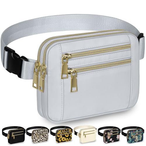 Image of Fanny Packs for Women 4 Zip Pocket Crossbody Belt Bag Waist Bags | Waterproof, Fashion Waist Pack, Crossbody Bags for Women, with Adjustable Strap, for Workout,Running,Traveling(Light Grey,M)