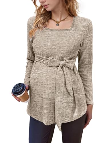 hohololo Jersey de maternidad para mujer, manga larga, camiseta embarazada, túnicas de punto, suéter de embarazo, Grau2., XXL