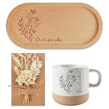 Ysound Dankeschön Geschenke für Frauen Holz Tablett Keramik Tasse und Grußkarten aus Trockenblumen, Danke für Alles Geschenk für Mama Freundin Kollegin Lehrerin Geburtstag Abschied Dankeschön