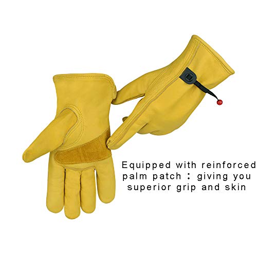 Olson Deepak Outdoor Working Glove For Women And Men,Cowhide Leather Work Gloves For Gardening/Welding/Yard Work/Driving (Yellow, Extra Large（Pack Of 1）) #TOP2