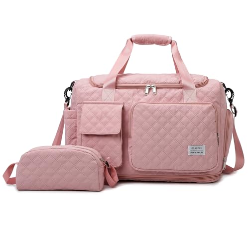 Image of Small Gym Bag for Women, Travel Duffle Bag Carry On Weekender Bag with Shoe Compartment, B4#Pink, 11 x 19.6 x 8.2 inches, Weekender Bag&toiletry Bag