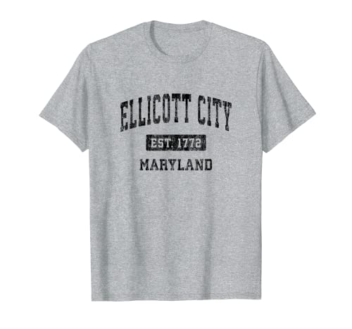 Ellicott City Maryland MD - Diseño deportivo, diseño vintage, color negro Camiseta