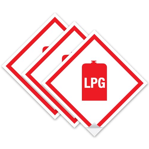 SAFESIGN - Calcomanías de vinilo de gas GLP (3 unidades), 100 x 100 mm, vinilo impermeable que cumple con la norma EN ISO 7010:2012 de seguridad pública