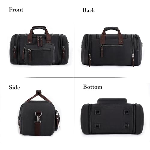 EKOROMIER Canvas Expandable Duffle Bag for Men Traveling, Luggage Travel Bag Weekender Overnight Bag,Mens Gym Carry on Duffel Bags(Dark Gray) - Image 3