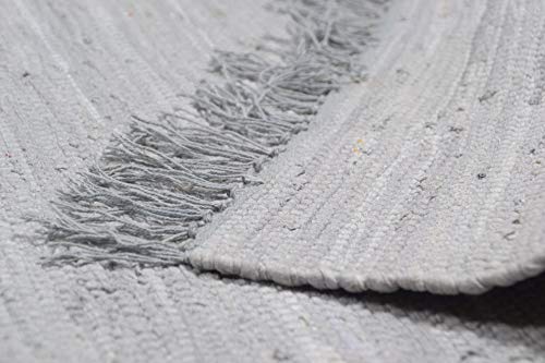 Theko | Dhurry Teppich aus 100% Baumwolle Flachgewebe Teppich Happy Cotton | handgewebt | Farbe: Grau | 60x120 cm