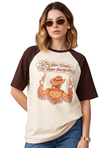 Image of JUNEBERRY 100% Pure Cotton Oversized Baggy Fit Drop Shoulder Round Neck Graphic Printed Raglan Sleeve T-Shirt for Women (Sizes: S to 2XL)