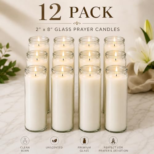 White 8" Prayer Glass Candles - 12 Pack White Prayer Candle for Vigils, Prayers, Cemetery, Blessing Ceremonies| Bulk White Candles in Glass by Generic - Image 4