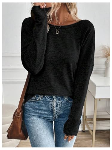 SOLY HUX Women's Twist Open Back Tops Cut Out Tee Backless Casual Long Sleeve Round Neck T Shirt2