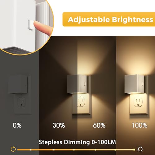 Image of L LOHAS LED Night Light, 2 Pack Night Lights Plug into Wall, Dusk to Dawn Sensor, 0-100LM Adjustable Brightness, Soft White 3000K, Dimmable NightLight for Hallway, Bedroom, Stairway