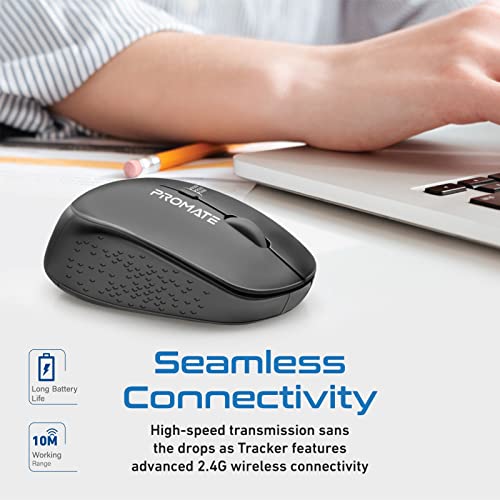 Image of Promate 2.4G Wireless Mouse, Professional Precision Tracking Comfort Grip Mouse with USB Nano Receiver, 10m Range, 800 /1200 /1600 DPI Switch and 4 Functional Buttons for Mac OS, Windows, Tracker Black