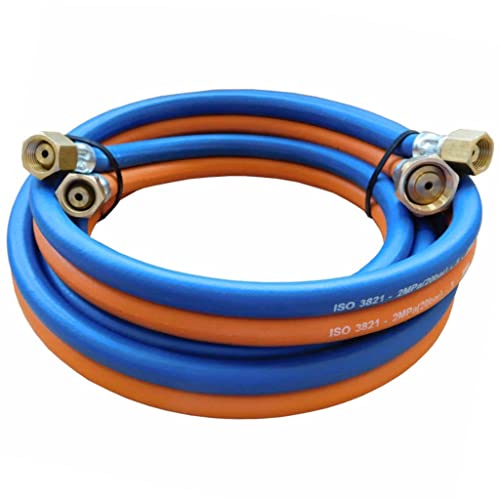 Manguera de oxígeno - propano doble para equipos de soldadura. Racorada 5m (Bitubo, diámetro interior 3/16" X 3/16" - 5 X 5mm Con accesorios)