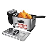 Gourmia 3.2 Qt Countertop Deep Fryer – Electric Oil Fryer with Digital Display, Adjustable 280°F–380°F Temperature Control, Viewing Window, Odor Filter Lid & Magnetic Safety Cord