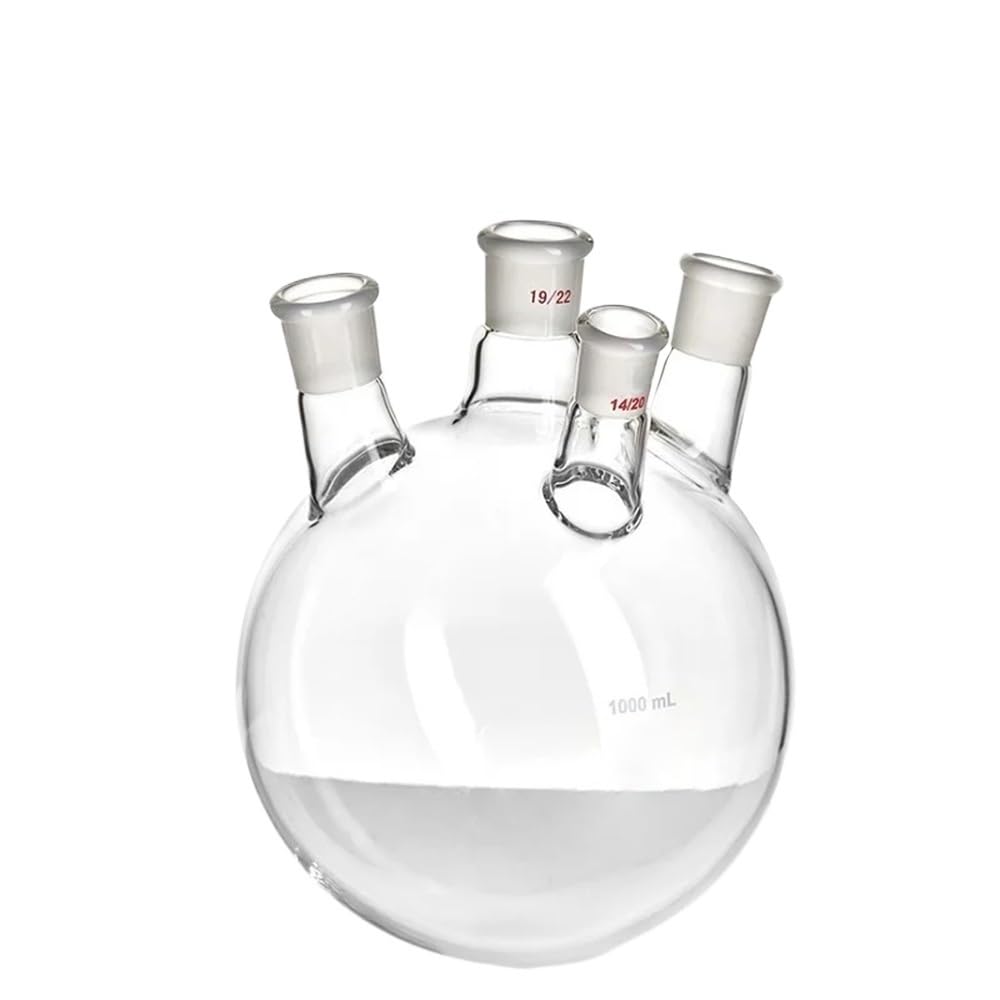 For laboratorio, frasco oblicuo de cuatro bocas de paredes gruesas, matraz de cuatro bocas de forma oblicua, capacidad 1000 ml, vidrio de borosilicato(1000mL-F2290091)