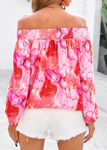 KIRUNDO Early Fall Fashion Off The Shoulder Tops for Women 2025 Boho Floral Blouse Long Sleeve Shirts Going Out Clothing2