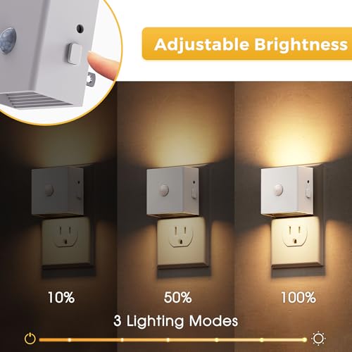 Image of L LOHAS LED Night Light,Plug in Night Light with Motion Sensor and Dusk to Dawn Sensor,[2-Pack] Brightness Adjustable,3000K Soft White, Nightlight for Bathroom Hallway Kitchen
