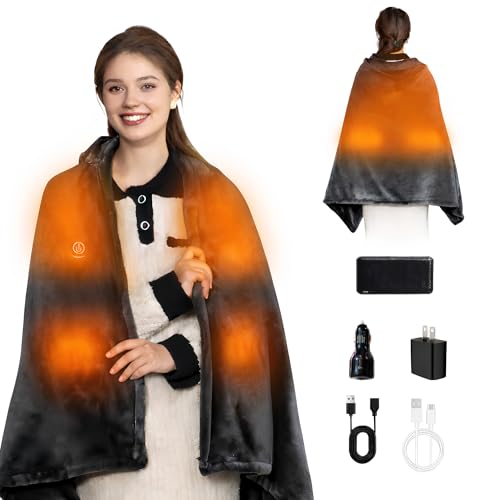 MIMYTH Cordless Heated Blanket with Hood, Rechargeable Wearable Heated Blanket Battery Powered with...