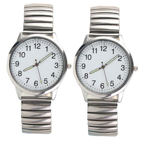 Uonlytech 2 Stück Leuchtende Quarzuhr Großes Zifferblatt Langlebig Ablesbar Elastisches Armband Modische Armbanduhr für Damen und Herren Geeignet für Alltag und Geschenk