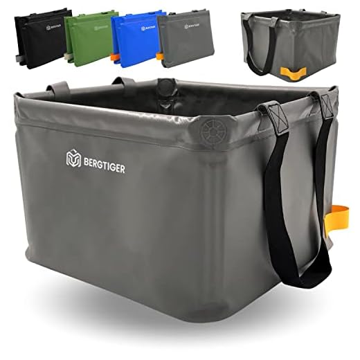 BERGTIGER® Faltschüssel Camping 18/22/26L mit EXTRA GRIFF I Faltbare Outdoor Spülschüssel & Spülwanne I Waschschüssel faltbar zum Abwaschen I robustes Camping Zubehör (Anthrazitgrau/Gelb - 18 Liter)