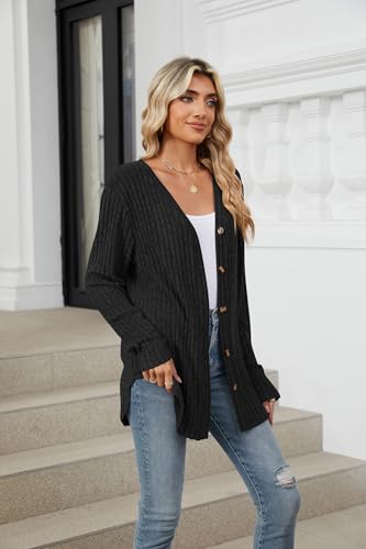 Image of Women's Long Sleeve Knit Sweater Open Front Cardigan Button Loose Outerwear Tie Front Knot Tops