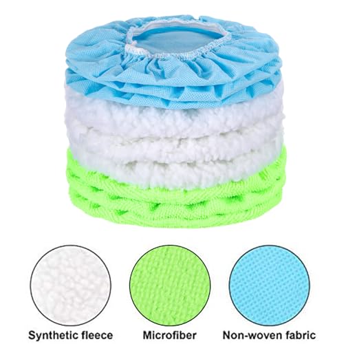 Image of Mudder 20 Pcs Car Orbital Buffer Polisher Pad Bonnet, 7-8 Inches, Green | Reusable Buffing Pads Cover, Soft Microfiber Wax Bonnet, for Car Polishing Waxing Cleaning, Fits Orbital Buffer Machines