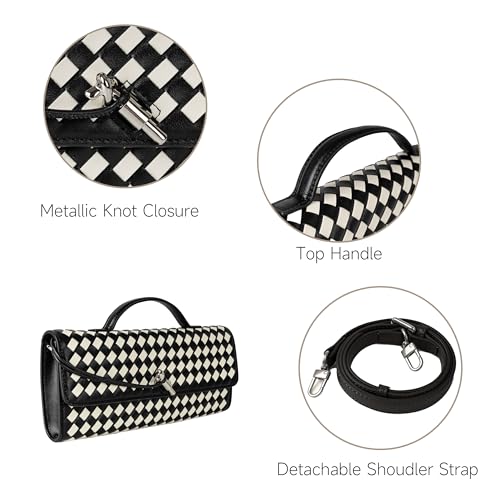 Image of Joryin Woven Purse for Women Evening Clutch Woven Leather Handbags Crossbody Bag Purse Formal Evening Bag, Vegan Leather