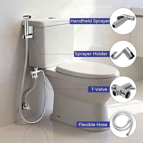 Handheld Bidet Sprayer for Toilet - Stainless Steel Bathroom Bidet Faucet with Adjustable Water Pressure Hose - Leak-Proof Muslim Shower & Cloth Diaper Sprayer for Baby, Feminine Wash, Pet Bath - Thumbnail 3