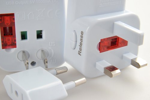Quantum Abacus Adattatore universale per viaggi con caricabatterie USB, tutto in uno, adatto per più di 150 paesi, colore: bianco-grigio - Mod. JT-2003-W