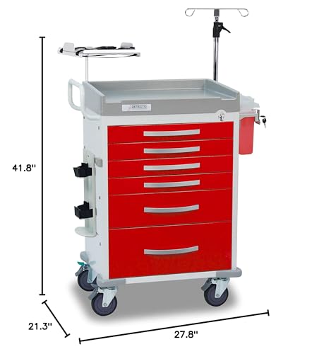 Detecto Rescue Series ER Medical Cart, 6 Red Drawers, Loaded