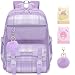 KEBEIXUAN Schulrucksack Mädchen, 25L Rucksack Kinder mit Brustgurt, Leichter Schultasche für Grundschule (1.-5. Klasse) & Teenager, Tagesrucksack für Schule, Freizeit, Lila