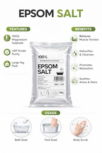 Image of Epsom Bath Salt Crystal and Bath | For refreshing bath soak, relieves aches & pain - 1KG