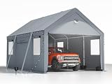 10x20 Heavy Duty Carport Canopy - Extra Large Portable Car Tent Garage with Roll-up Windows and All-Season Tarp Cover,Removable Roof &Side Walls for Car, SUV,Boats&Truck Shelter Logic Storage