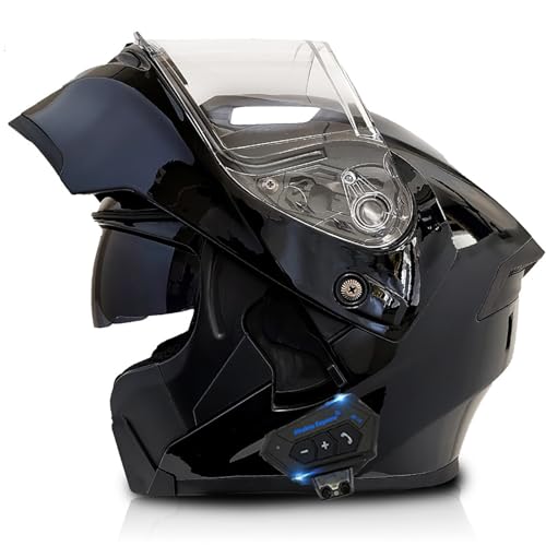 Frcychri Bluetooth Modulable Casque Moto, Casque Moto Rabattable, Approuvé Dot/ECE, Léger, avec Double Visière, Homme Femme Casque Scooter Z,Medium