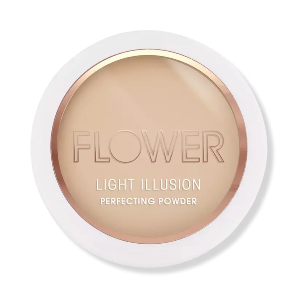 Flower Beauty Light Illusion Perfecting Powder - Pressed Powder Face Makeup, Buildable Medium Coverage with Blurring Pigments, Includes Mirror & Sponge (Soft Sand)