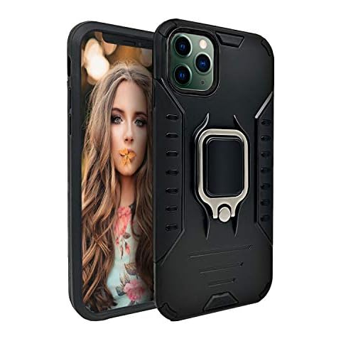 MODOS LOGICOS Case for iPhone 11 Pro Max 6.5", Dual Layers Shockproof Protective Phone Case with Built-in 360 Metal Rotating Ring Kickstand, Working with Any Magnetic Car Mounts - Black Cover