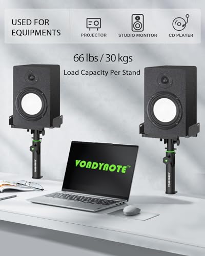 Vondynote Set of 2 Dual Side Clamping Studio Monitor Stands Desk Clamp Speaker Stands 0-12°Tilt Height Adjustable Extendable Top Plate Mounted by Screws