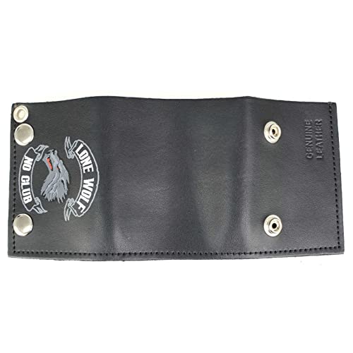 Milwaukee Leather MLW7833 Men's 4” Leather “Lone Wolf No Club” Tri-Fold Wallet w/Anti-Theft Stainless Steel Chain - One Size3