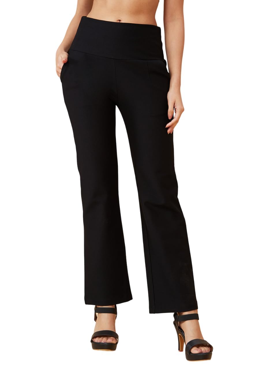 globus Women Black Stretchable High Waist Workwear Treggings with Pockets-picture-27