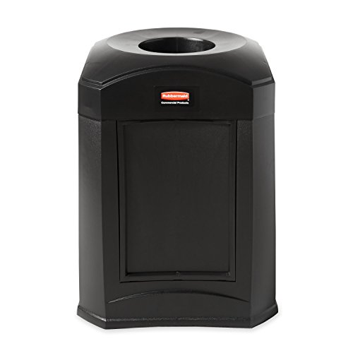 Image of Rubbermaid Commercial Products Landmark Store Front Container, Funnel Top with Panel Frame, 35 GAL, Black Plastic, Outdoor for Store Front /Gas Station /Convience Store