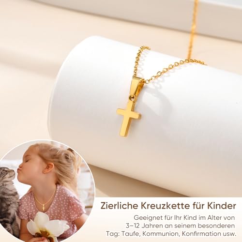Kreuz Kette Geschenke für Sohn Tochter Halskette - Kinder Kreuzanhänger aus Edelstahl Silber Gold Kreuzkette Geschenke für Teenager Weihnachten Geburtstagsgeschenk für Jungen Mädchen (Mädchen-Gold)