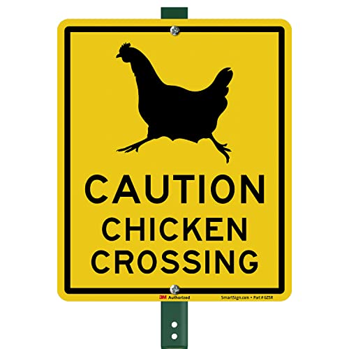 Panneau Chicken Crossing LawnBoss jaune et noir avec piquet pour jardin