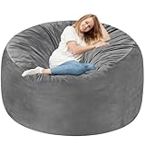 Homguava 6FT Bean Bag Chair Giant BeanBag with Memory Foam Filled, Large Bean Bag Chairs for Adults, Adult Bean Bag Chair with Dutch Velvet Cover for Living Room Bedroom-Grey
