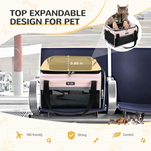 Image of Lekereise Top-Expandable Pet Carrier 17x11x9.5 Inch Alaska Hawaiian Airline Approved Soft Sided Underseat with Locking Safety Zippers Anti-Scratch Mesh