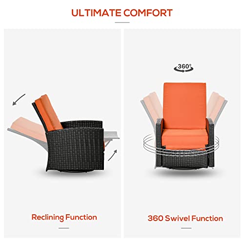 Outsunny Outdoor Wicker Swivel Recliner Chair, Reclining Backrest, Lifting Footrest, 360° Rotating Basic, Water Resistant Cushions For Patio, Orange #TOP5