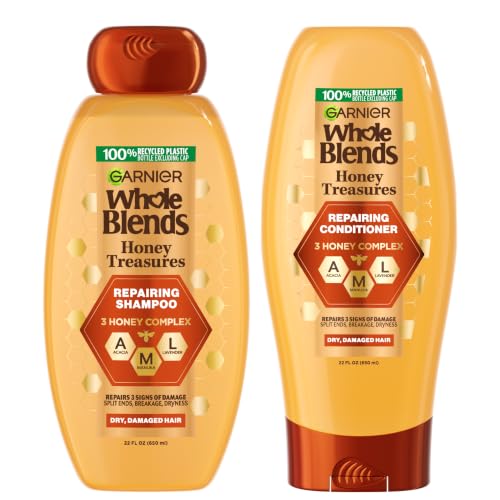Garnier Whole Blends Honey Treasures Repairing Shampoo and Conditioner Set for Dry, Damaged Hair, 22 Fl Oz (2 Items), 1 Kit (Packaging May Vary) - image 1