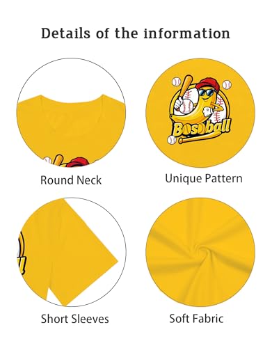 Baseball Shirts for Women Baseball Fan Shirt Game Day Player T-Shirt Funny Sport Team Fans Short Sleeve Tee Tops Yellow — view 5