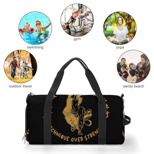 Jiu-jitsu-brazil-martial Pattern Sports Tote Gym Bag for Women Men, Overnight Bag with Shoe Compartment Water Resistant3
