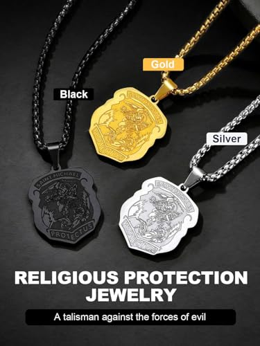 Image of U7 Saint Michael Necklace for Men,Stainless Steel /18K Gold Plated St Michael Archangel /Saint Benedict /Saint Christopher Pendant Amulet Necklace for Men Women